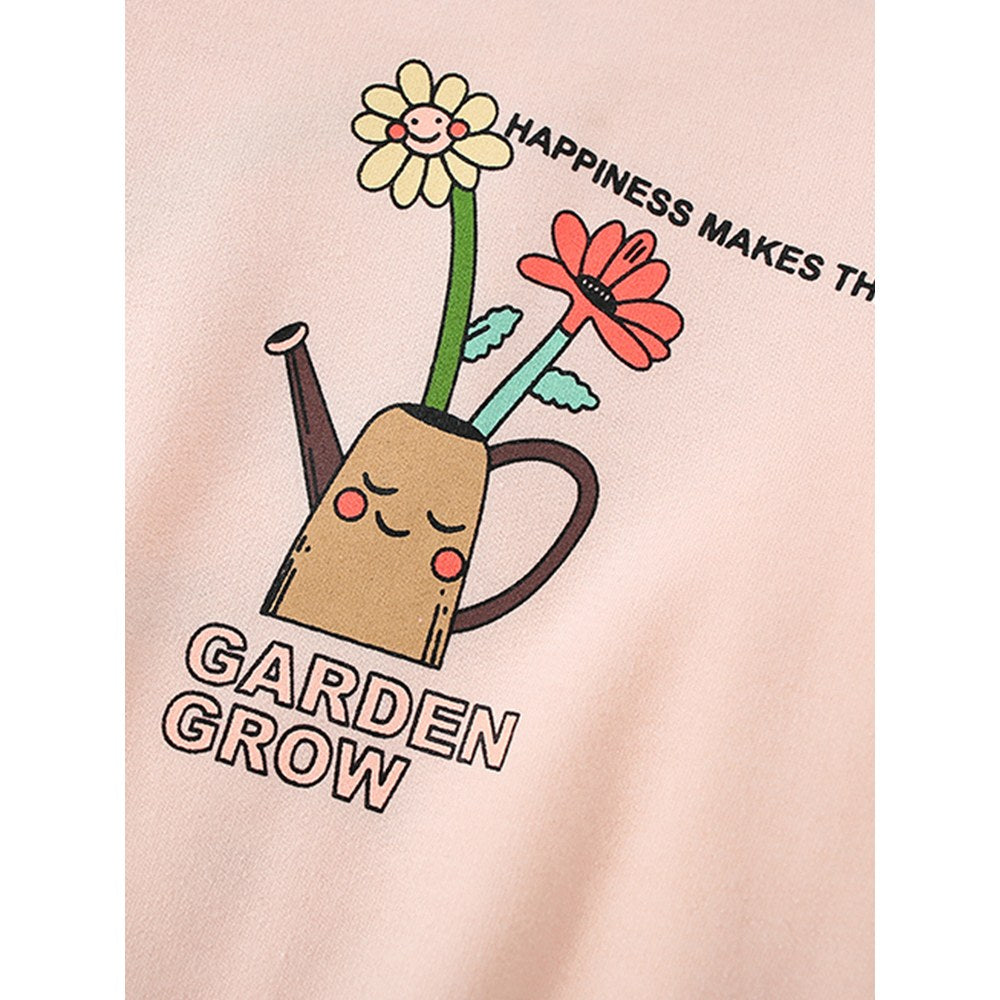Kids Girls Cartoon Pattern Crew Neck Long Sleeves Sweatshirt