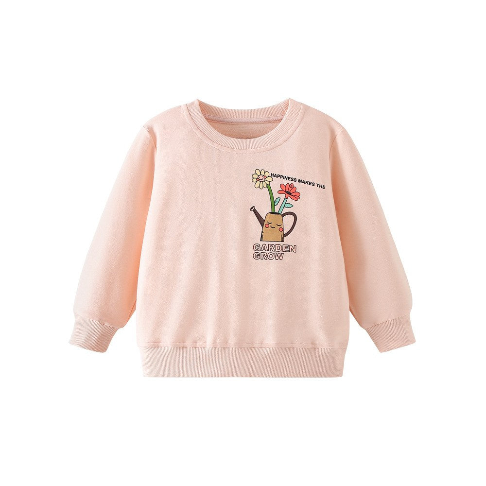 Kids Girls Cartoon Pattern Crew Neck Long Sleeves Sweatshirt