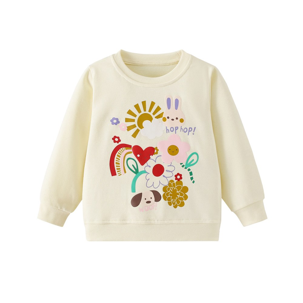 Kids Girls Cartoon Pattern Crew Neck Long Sleeves Sweatshirt