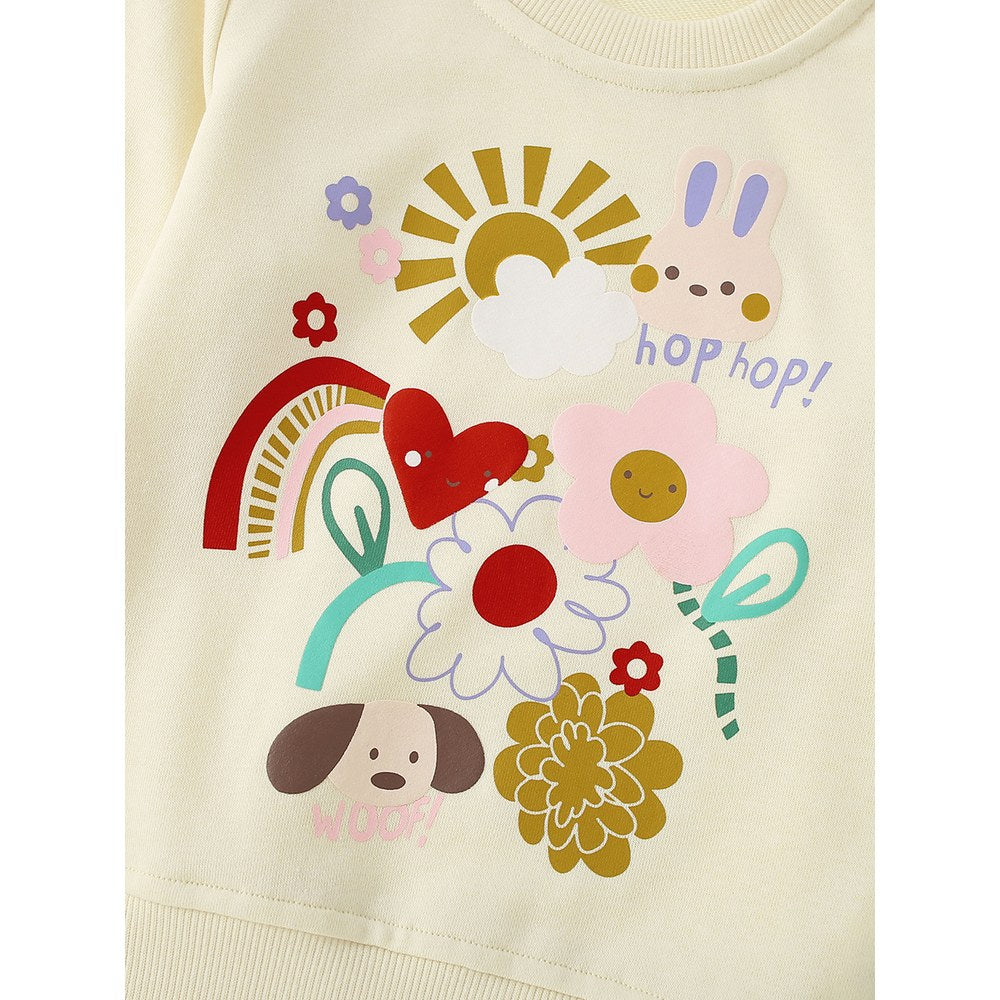 Kids Girls Cartoon Pattern Crew Neck Long Sleeves Sweatshirt