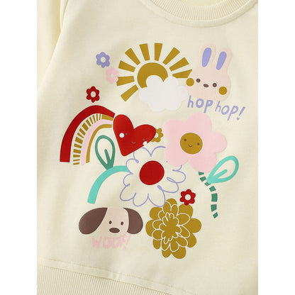 Kids Girls Cartoon Pattern Crew Neck Long Sleeves Sweatshirt
