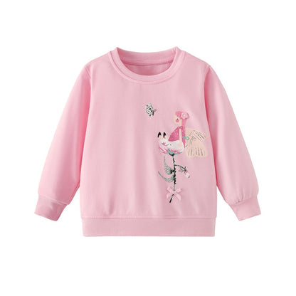 Kids Girls Cartoon Pattern Crew Neck Long Sleeves Sweatshirt