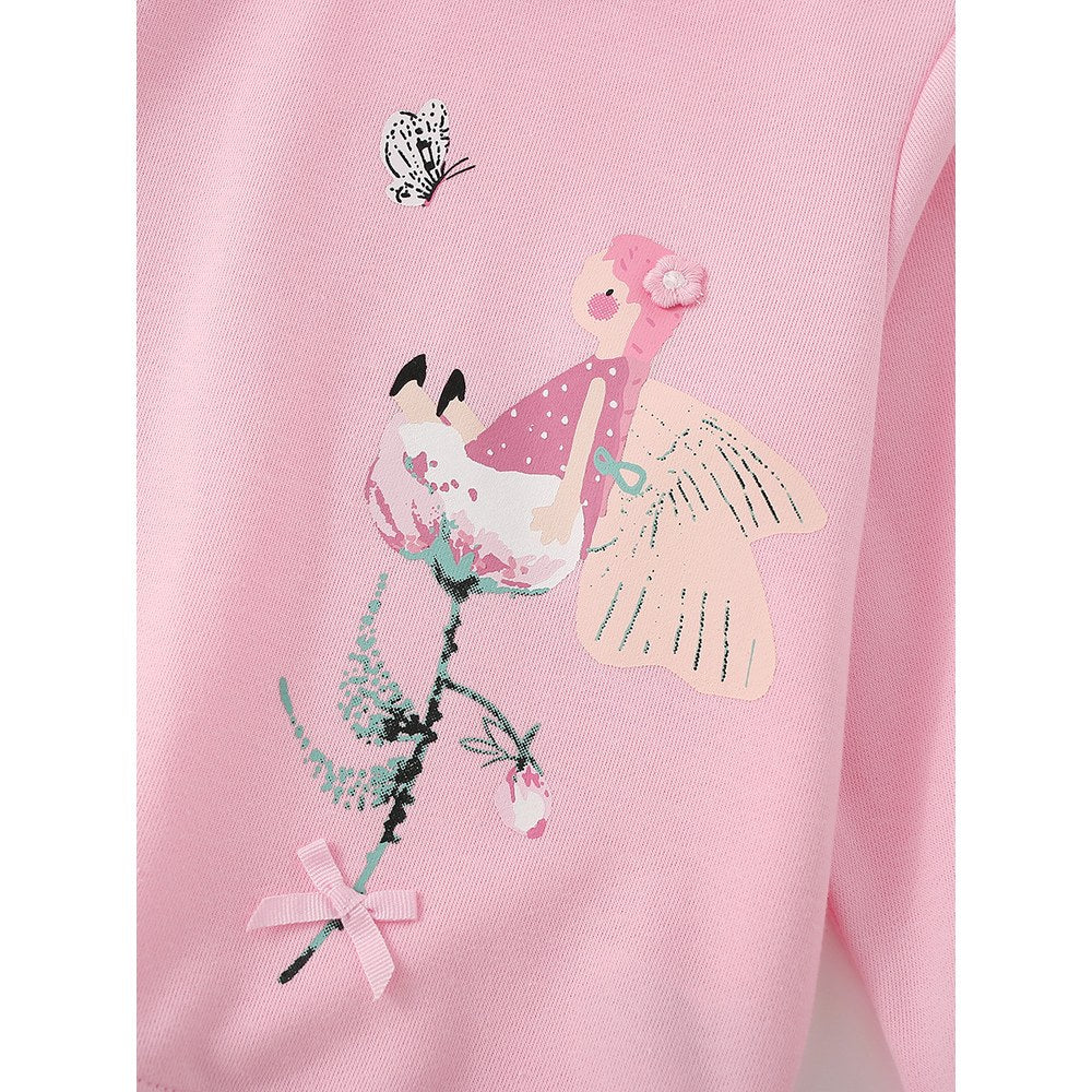 Kids Girls Cartoon Pattern Crew Neck Long Sleeves Sweatshirt