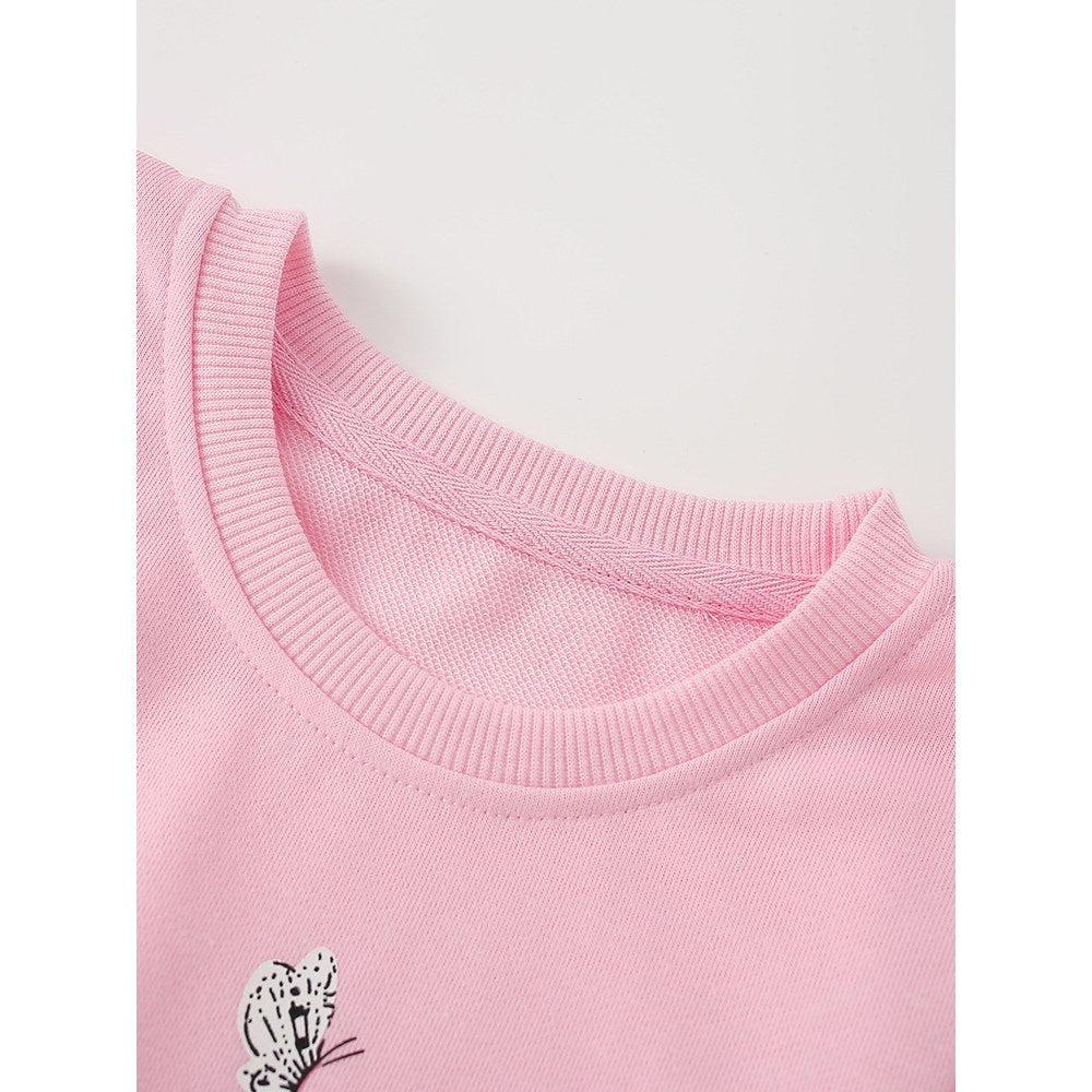 Kids Girls Cartoon Pattern Crew Neck Long Sleeves Sweatshirt
