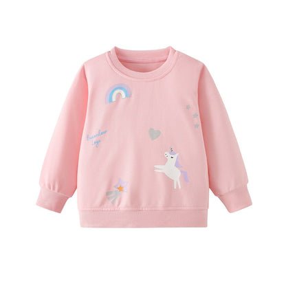 Kids Girls Cartoon Pattern Crew Neck Long Sleeves Sweatshirt