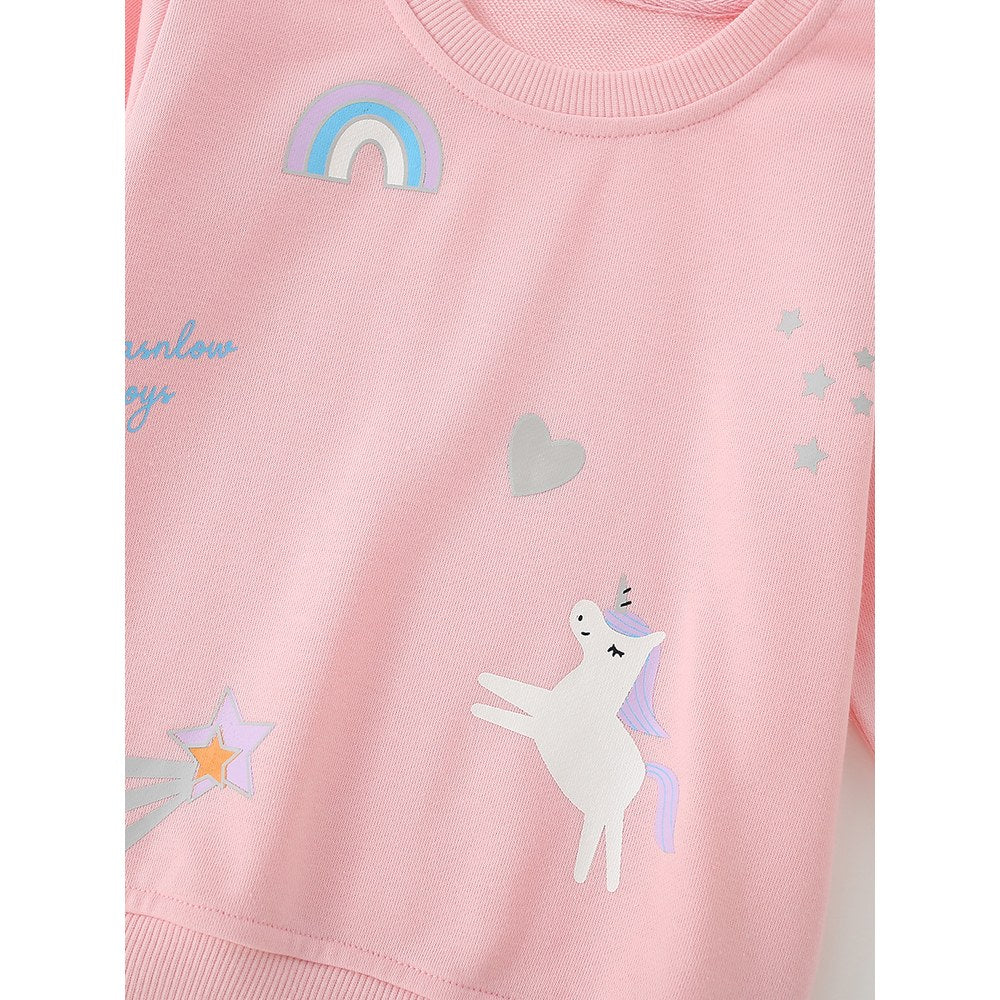 Kids Girls Cartoon Pattern Crew Neck Long Sleeves Sweatshirt