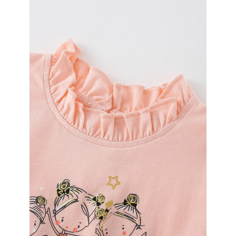 Baby Kids Girls Princess Cartoon Pattern Long Sleeves Tulle Dress
