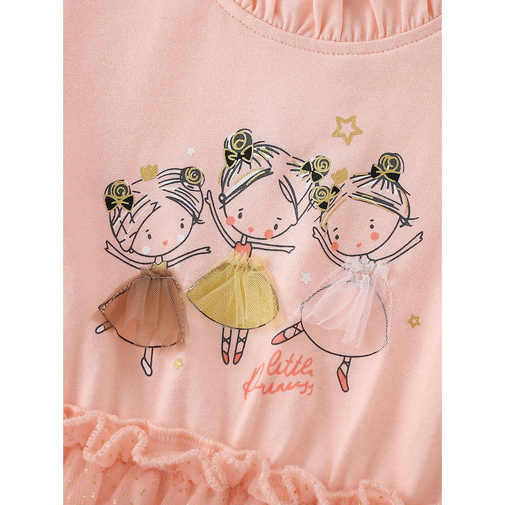 Baby Kids Girls Princess Cartoon Pattern Long Sleeves Tulle Dress