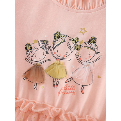 Baby Kids Girls Princess Cartoon Pattern Long Sleeves Tulle Dress