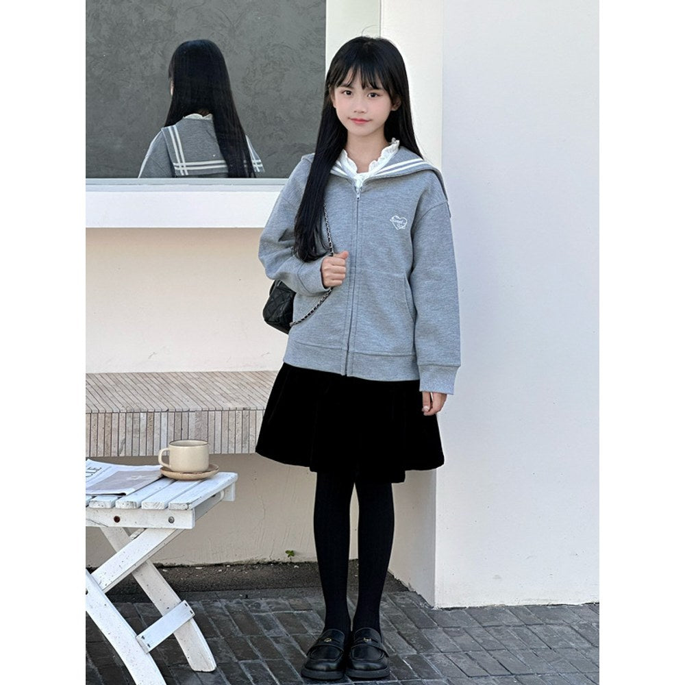 Long Sleeves Grey One-Piece Preppy Coat for Stylish Girls