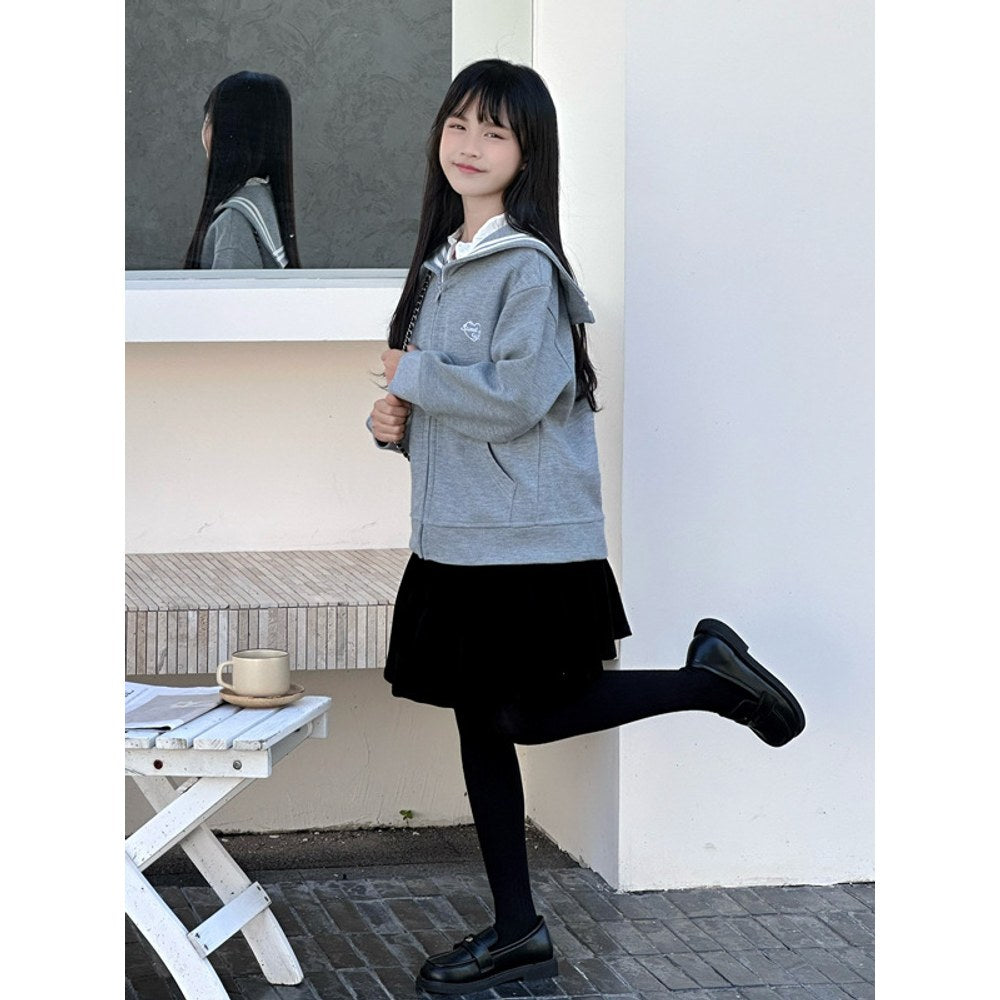 Long Sleeves Grey One-Piece Preppy Coat for Stylish Girls