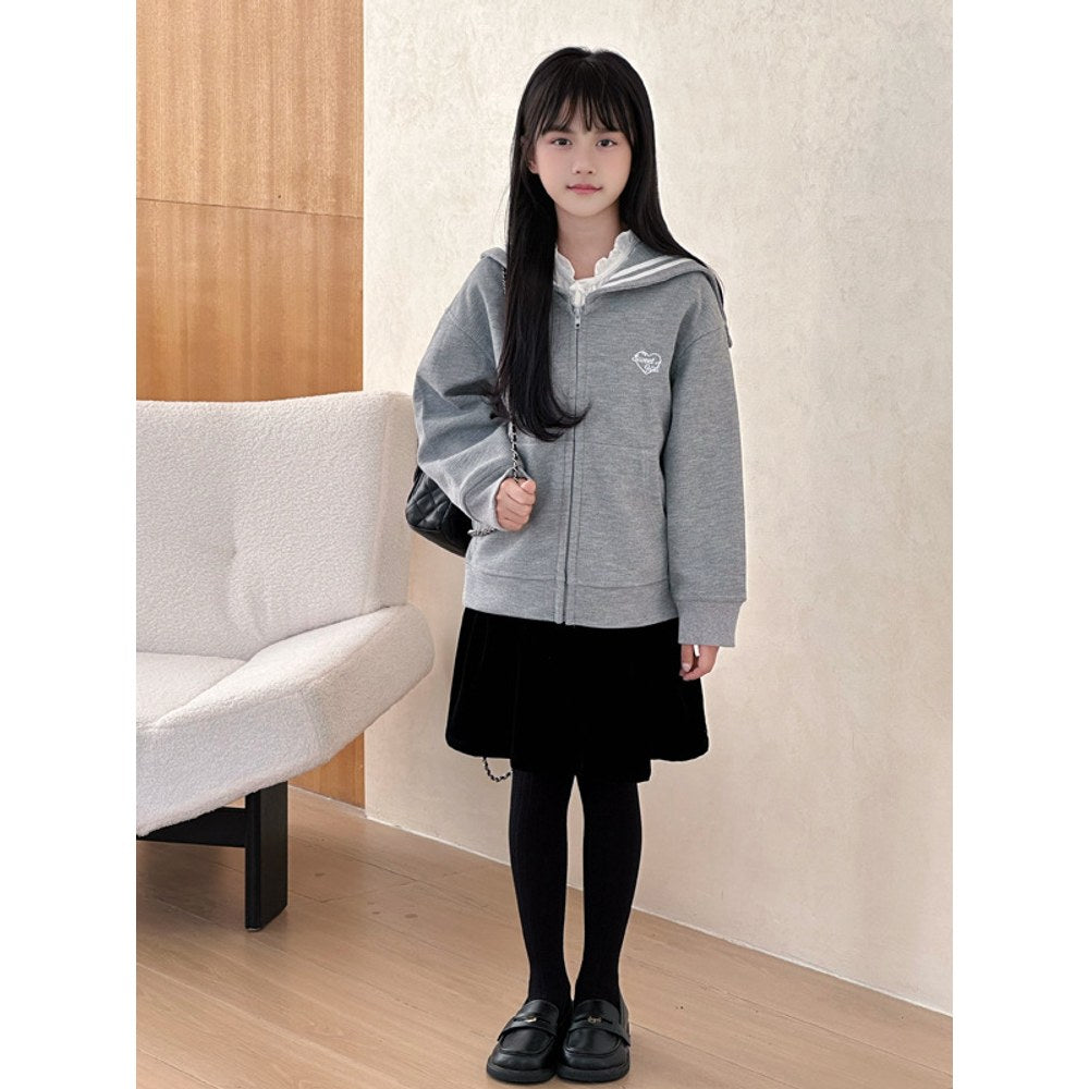Long Sleeves Grey One-Piece Preppy Coat for Stylish Girls