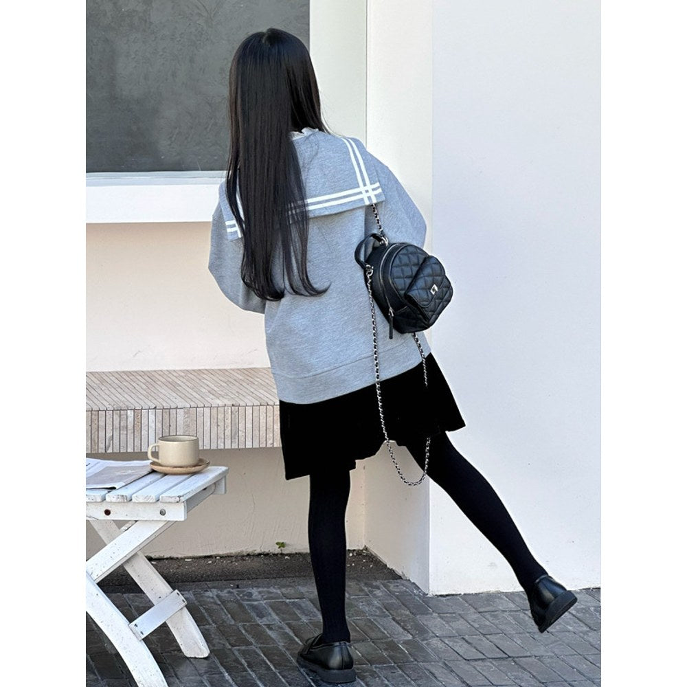 Long Sleeves Grey One-Piece Preppy Coat for Stylish Girls