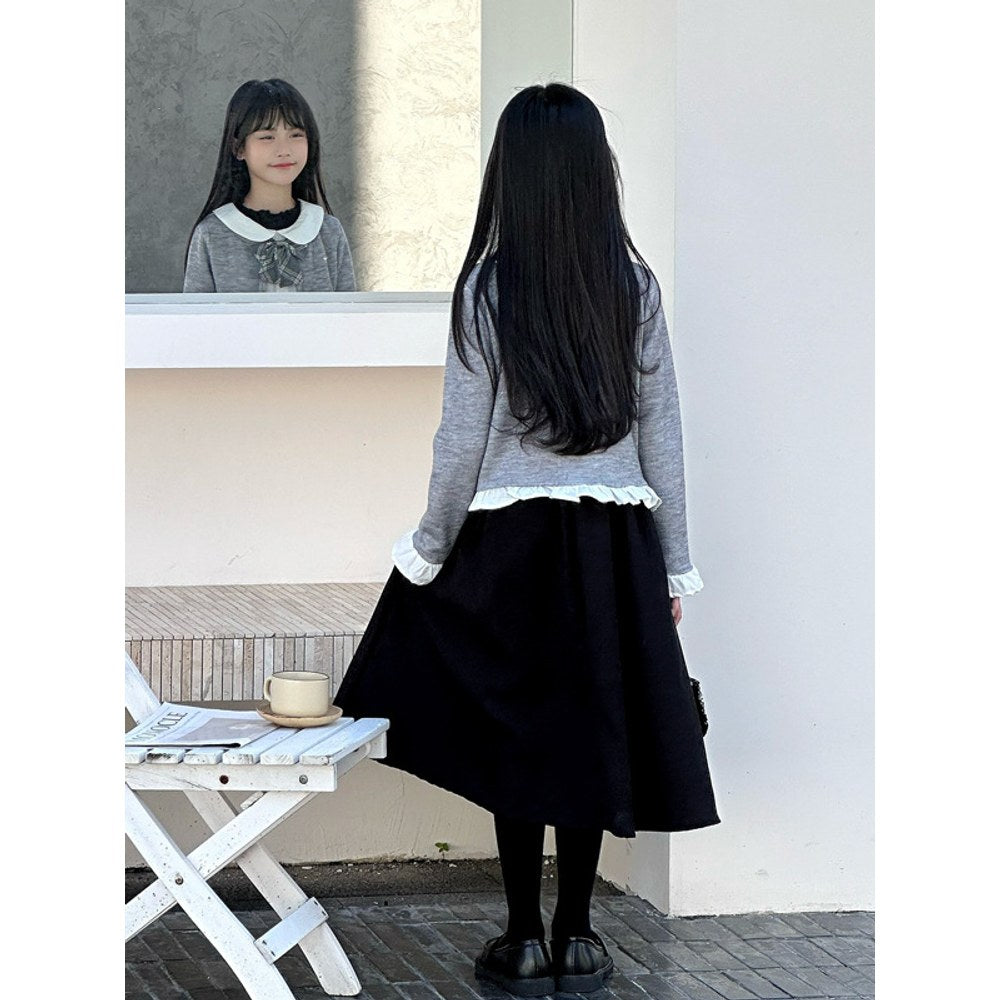 Kids Girls Long Sleeves Black Dress and Preppy Coat 2-Piece Clothing Set