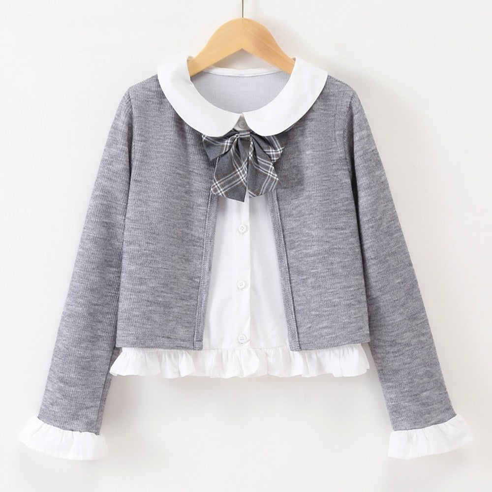 Kids Girls Long Sleeves Black Dress and Preppy Coat 2-Piece Clothing Set