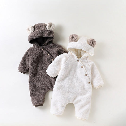 Baby Kids Unisex Long Sleeves Fluffy Hooded Rompers
