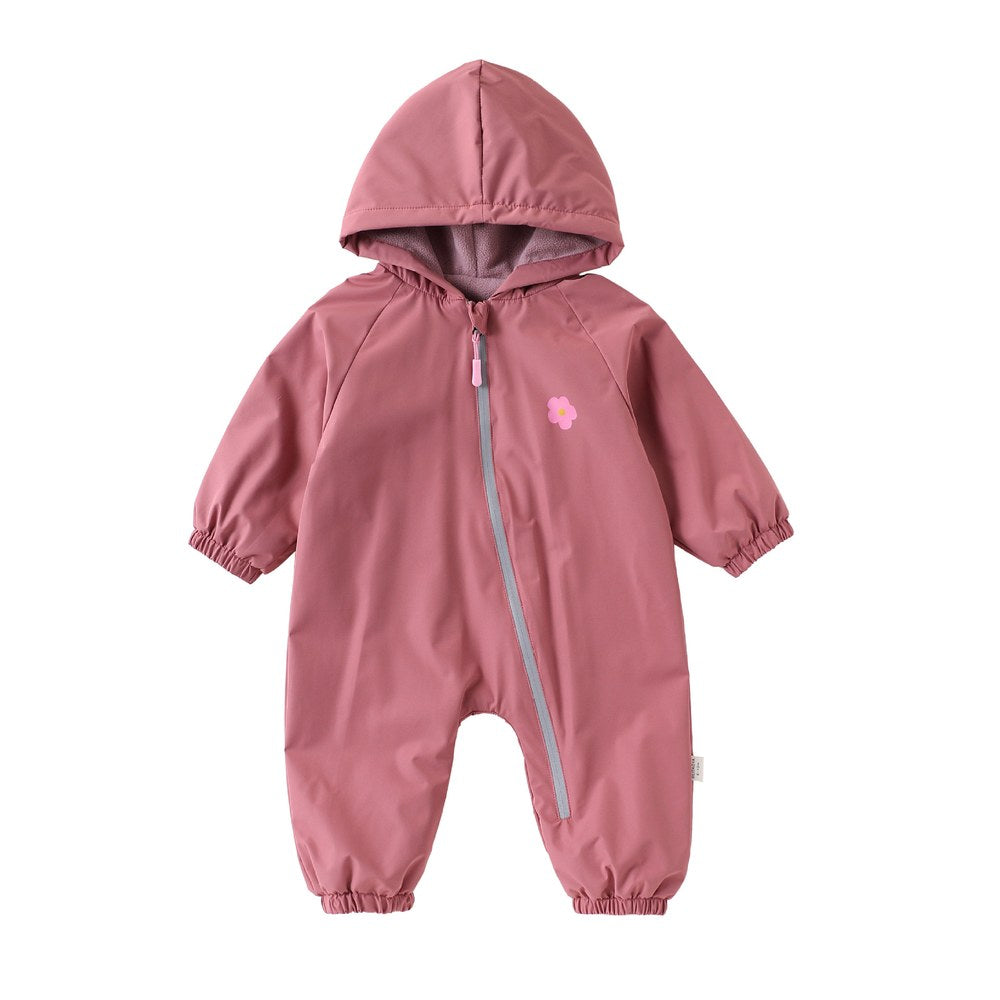 2026 Baby Hooded One Piece Fleece Lined Warm Waterproof Windproof Zipper Coverall Rompers