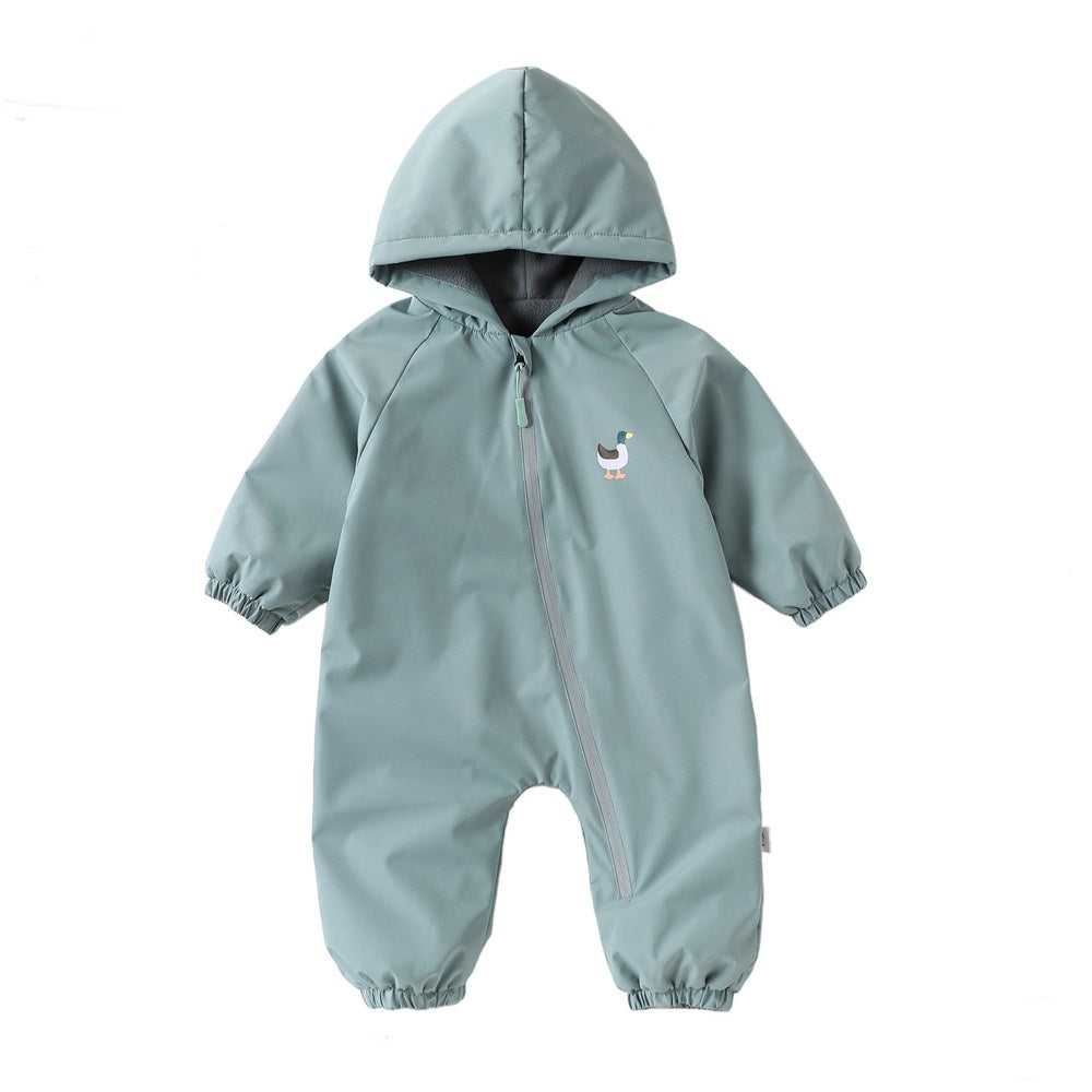 2026 Baby Hooded One Piece Fleece Lined Warm Waterproof Windproof Zipper Coverall Rompers