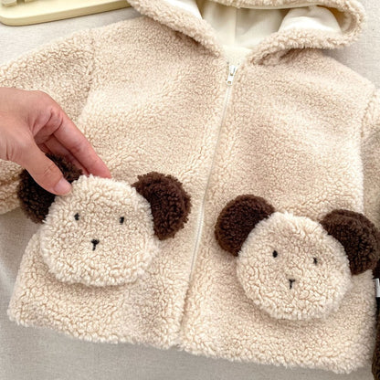 Baby Kids Teddy Bear Pattern Long Sleeves Coat and Brown Pants 2-piece Clothing Set