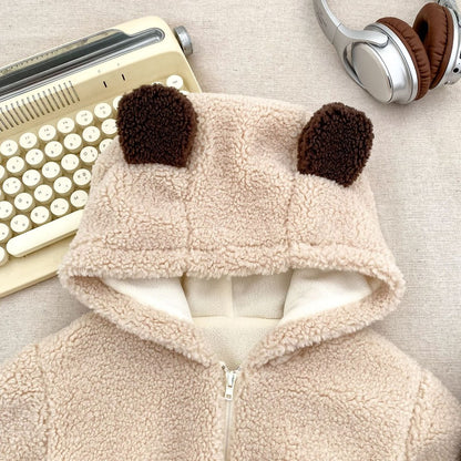 Baby Kids Teddy Bear Pattern Long Sleeves Coat and Brown Pants 2-piece Clothing Set