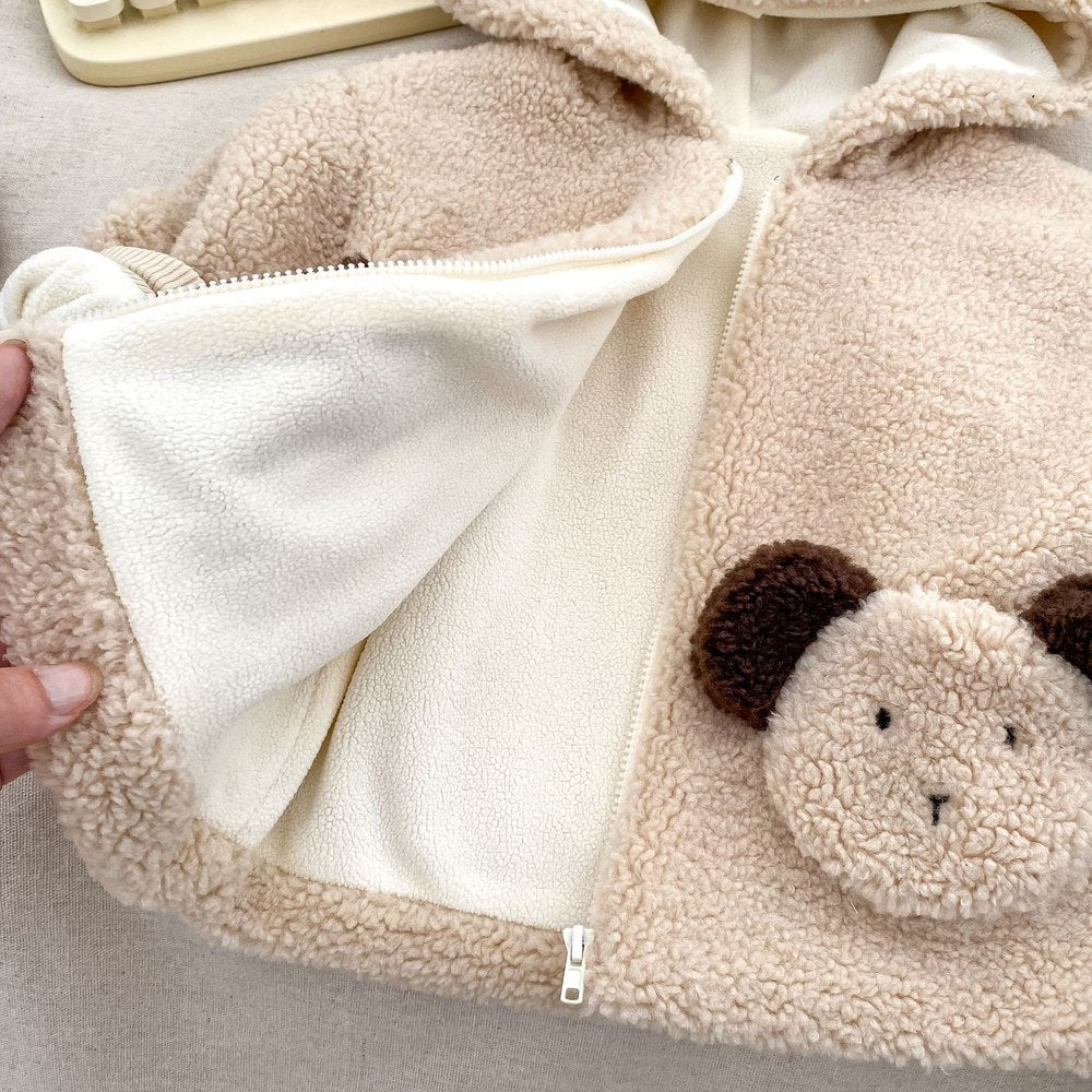 Baby Kids Teddy Bear Pattern Long Sleeves Coat and Brown Pants 2-piece Clothing Set