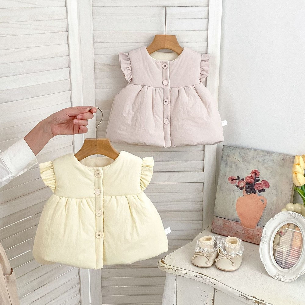 Baby Kids Girls Butterfly-Bows Pattern Sleeveless Wear-Outside Thick Vest