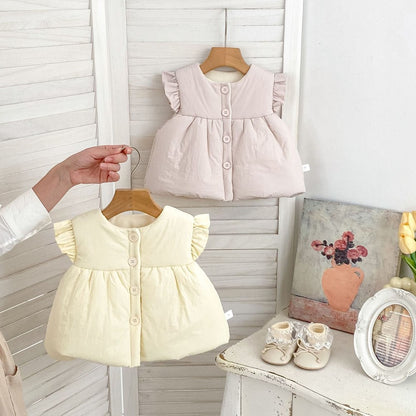 Baby Kids Girls Butterfly-Bows Pattern Sleeveless Wear-Outside Thick Vest