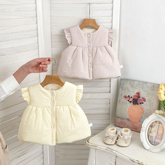 Baby Kids Girls Butterfly-Bows Pattern Sleeveless Wear-Outside Thick Vest