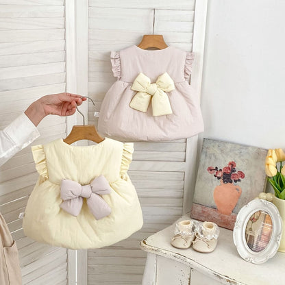 Baby Kids Girls Butterfly-Bows Pattern Sleeveless Wear-Outside Thick Vest
