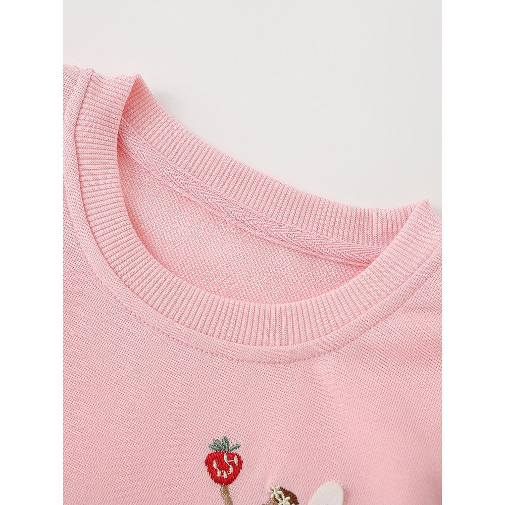 Kids Girls Cartoon Pattern Crew Neck Long Sleeves Sweatshirt