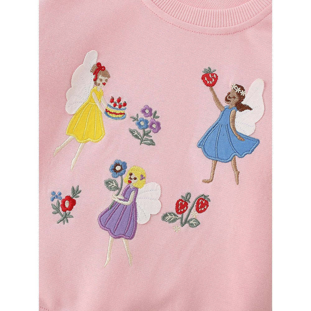 Kids Girls Cartoon Pattern Crew Neck Long Sleeves Sweatshirt