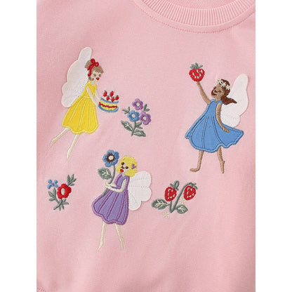 Kids Girls Cartoon Pattern Crew Neck Long Sleeves Sweatshirt