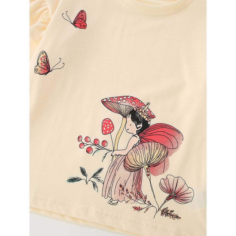 Kids Girls Cartoon Pattern Crew Neck Long Sleeves Top