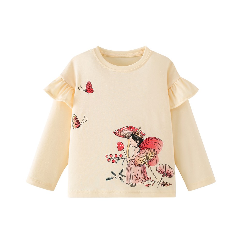 Kids Girls Cartoon Pattern Crew Neck Long Sleeves Top
