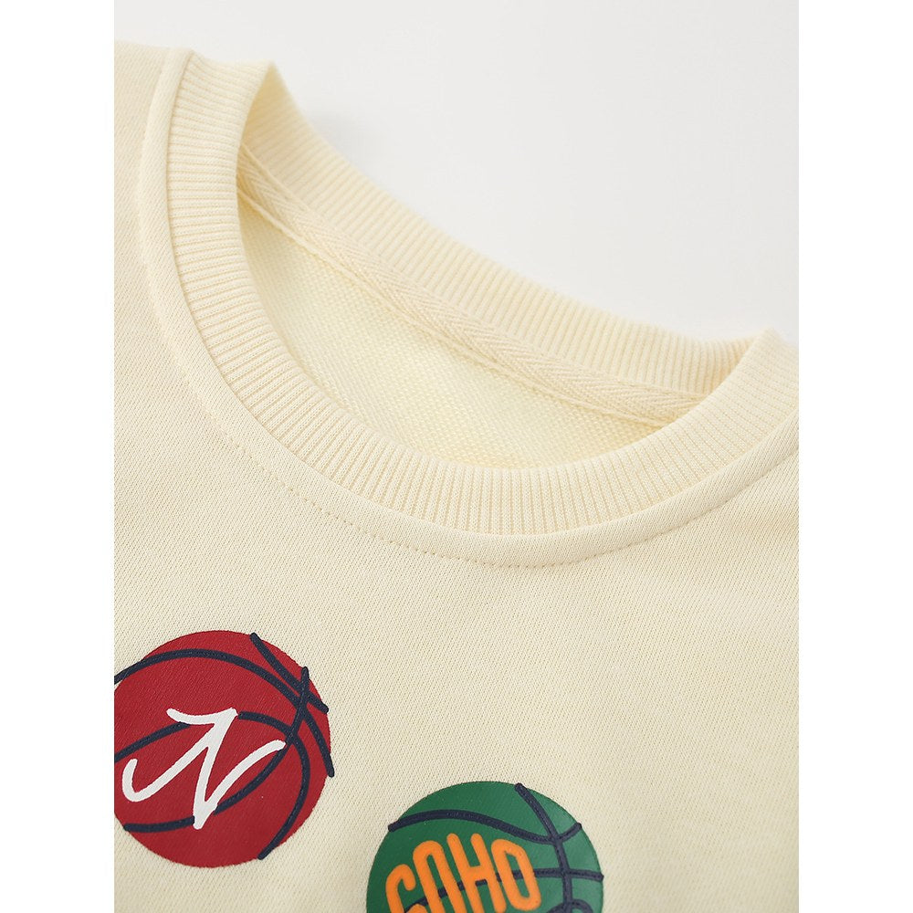 Kids Boys Sports Cartoon Pattern Crew Neck Long Sleeves Sweatshirt