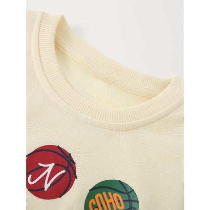 Kids Boys Sports Cartoon Pattern Crew Neck Long Sleeves Sweatshirt