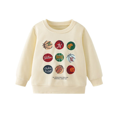 Kids Boys Sports Cartoon Pattern Crew Neck Long Sleeves Sweatshirt