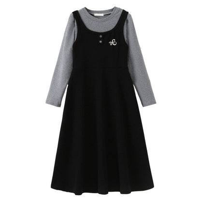 Long Sleeves Color Patchwork One-Piece Dress for Stylish Girls