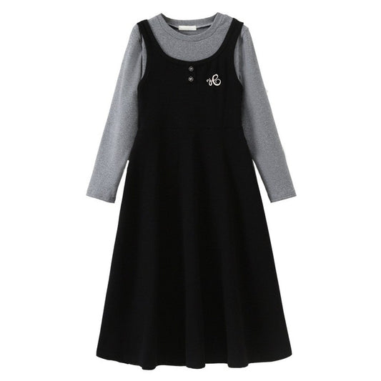 Long Sleeves Color Patchwork One-Piece Dress for Stylish Girls