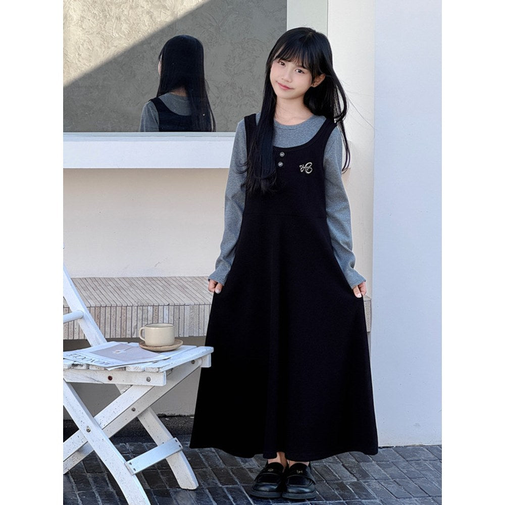 Long Sleeves Color Patchwork One-Piece Dress for Stylish Girls