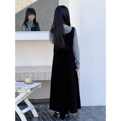 Long Sleeves Color Patchwork One-Piece Dress for Stylish Girls