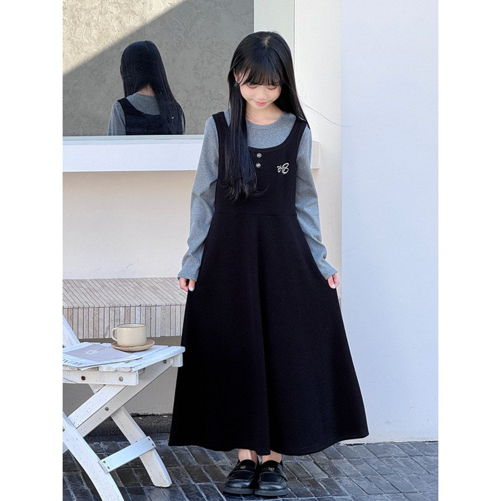 Long Sleeves Color Patchwork One-Piece Dress for Stylish Girls