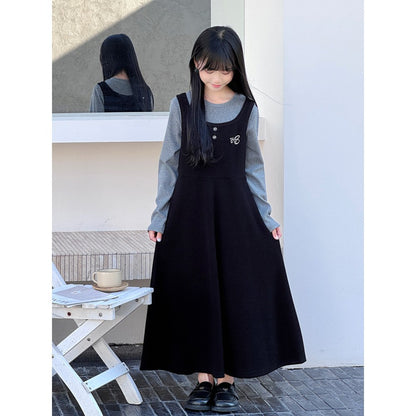 Long Sleeves Color Patchwork One-Piece Dress for Stylish Girls