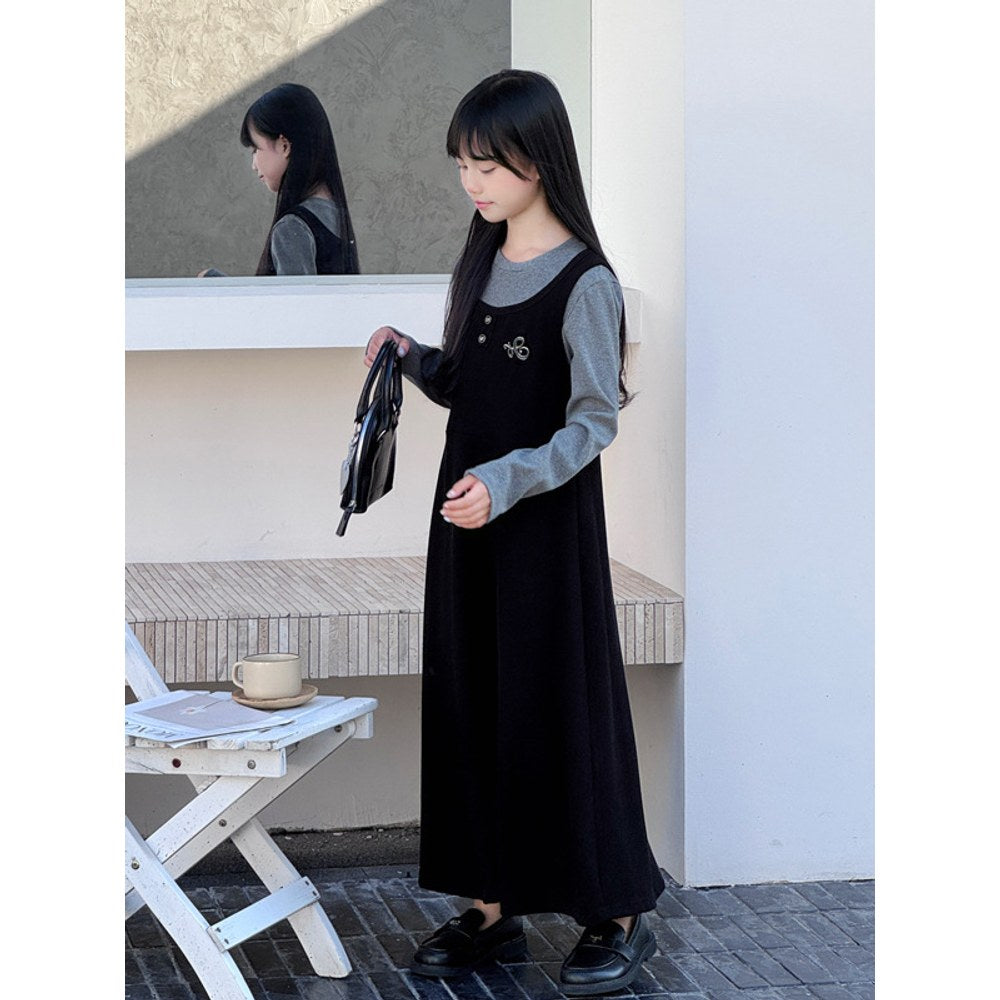 Long Sleeves Color Patchwork One-Piece Dress for Stylish Girls