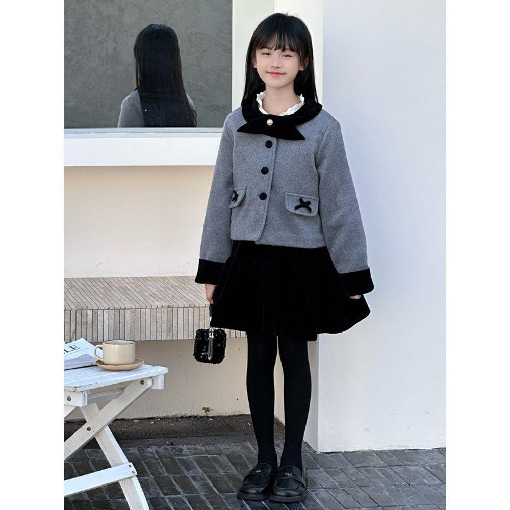 Kids Girls Black Skirt and Fashion Coat 2-Piece Clothing Set