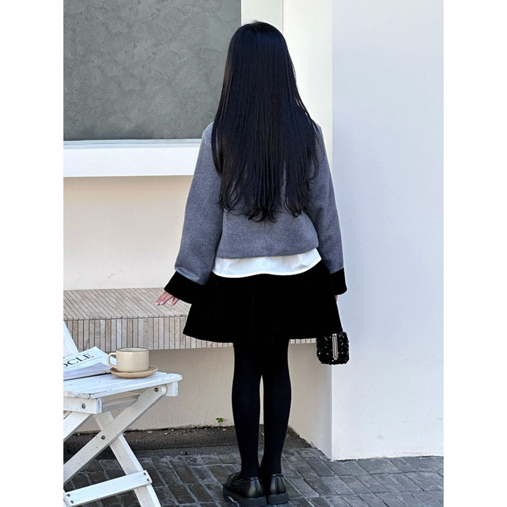 Kids Girls Black Skirt and Fashion Coat 2-Piece Clothing Set