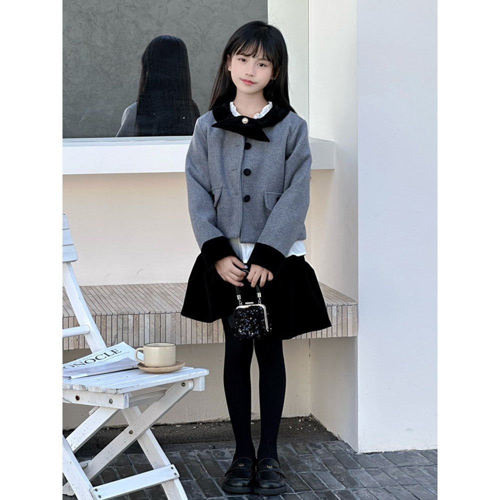 Kids Girls Black Skirt and Fashion Coat 2-Piece Clothing Set