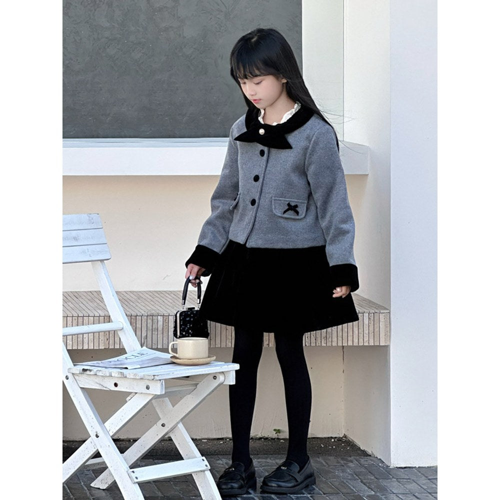 Kids Girls Black Skirt and Fashion Coat 2-Piece Clothing Set