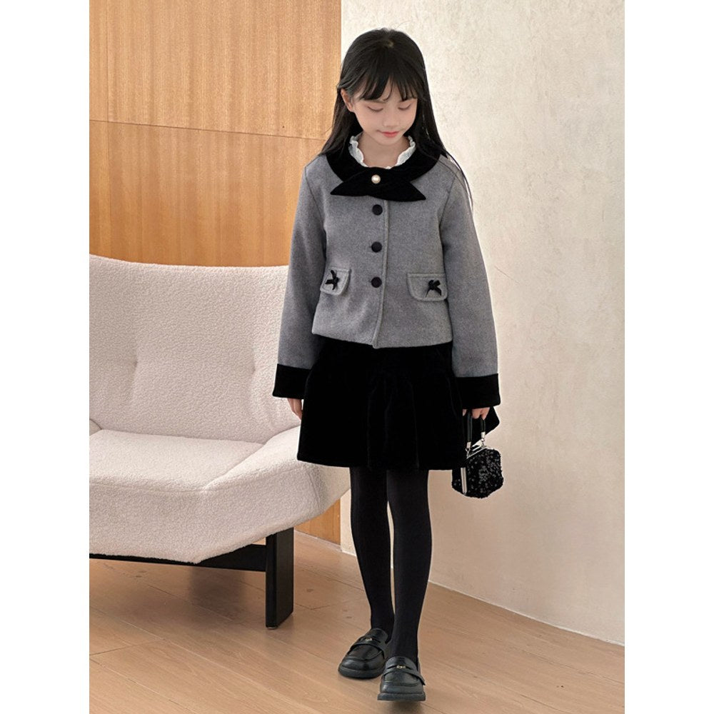 Kids Girls Black Skirt and Fashion Coat 2-Piece Clothing Set