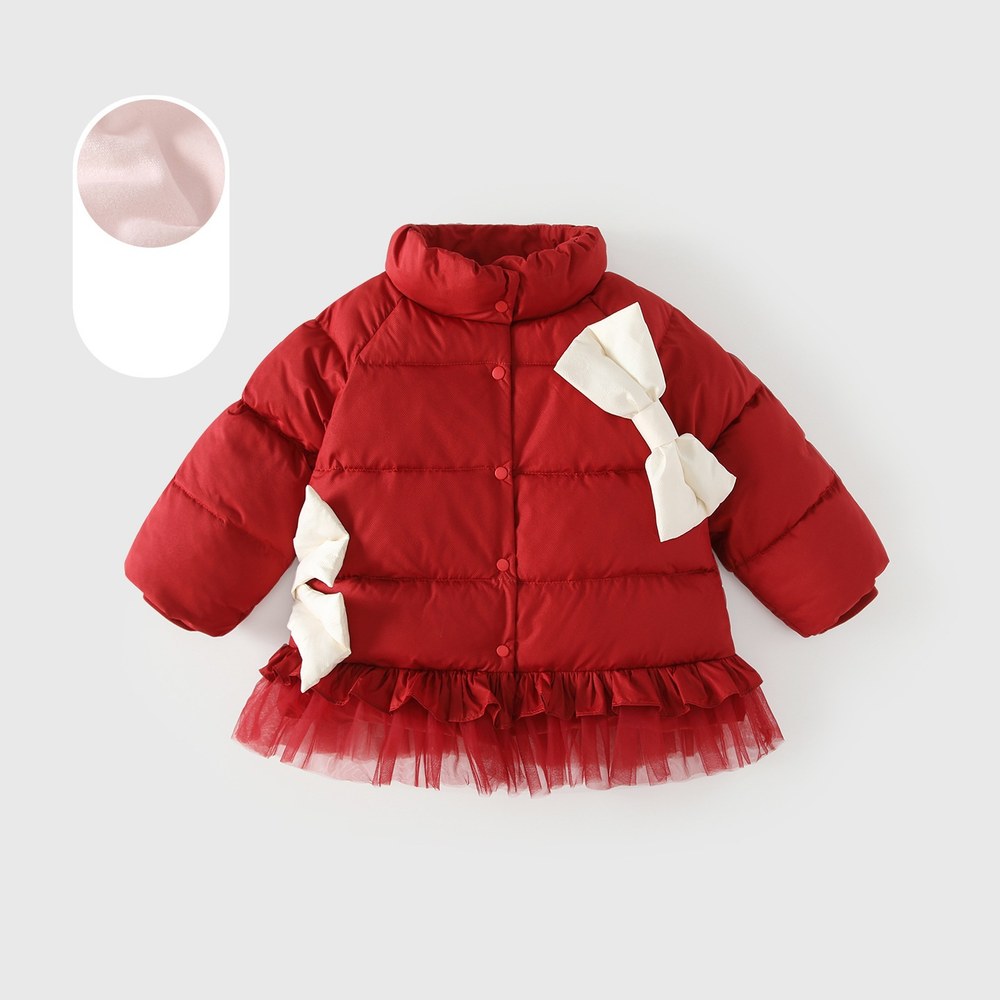 Girls' Butterfly-Bows Pattern Cotton-Padded Coat